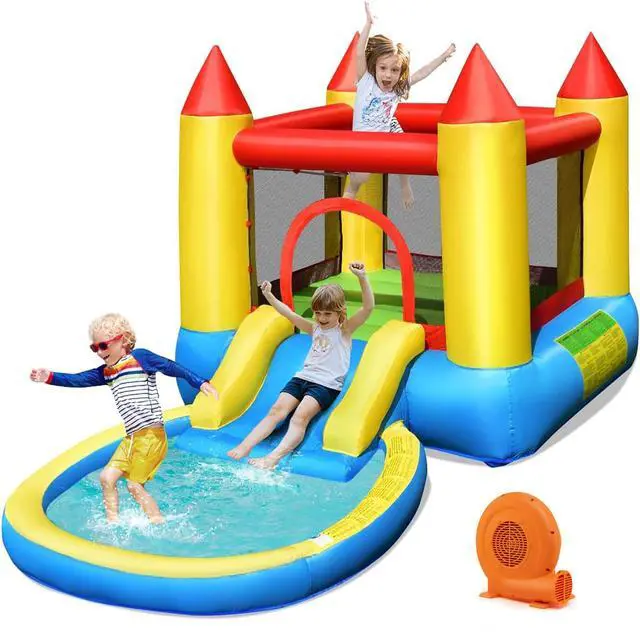 Alt view image 4 of 7 - SlickBlue Inflatable Kids Slide Bounce House with 550w Blower