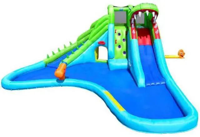Main image of SlickBlue Crocodile Themed Inflatable Dual Slide Bounce House Without Blower