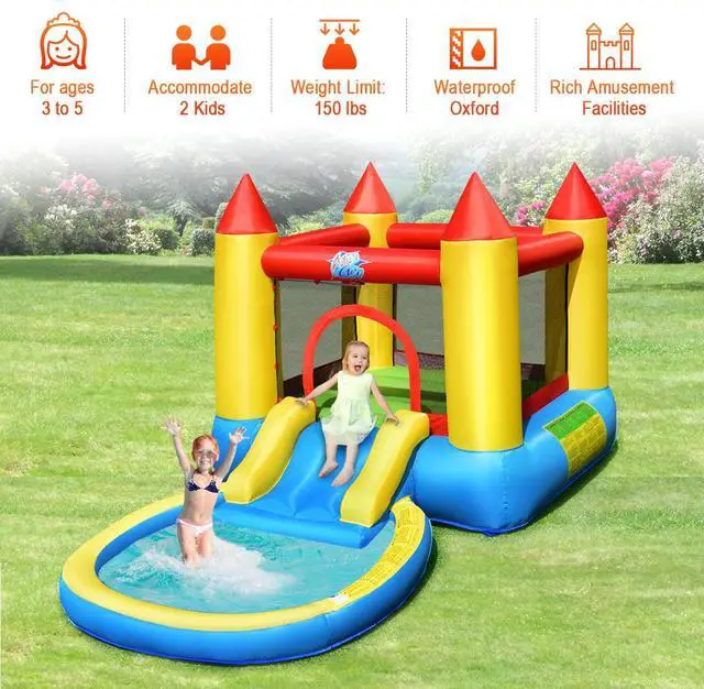Alt view image 6 of 7 - SlickBlue Inflatable Kids Slide Bounce House with 550w Blower