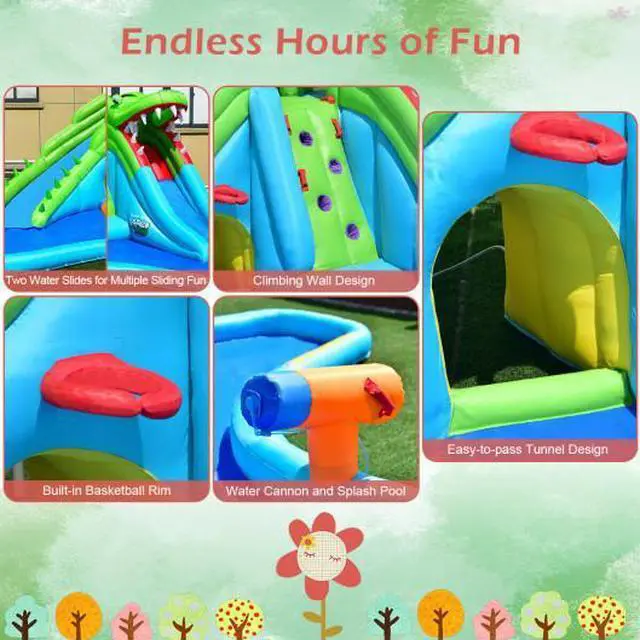 Alt view image 3 of 3 - SlickBlue Crocodile Themed Inflatable Dual Slide Bounce House Without Blower