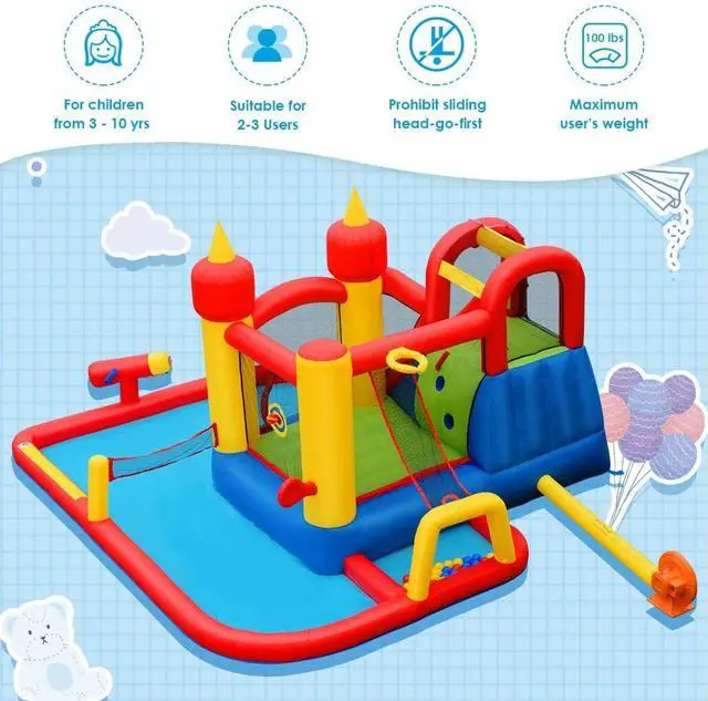 Alt view image 3 of 7 - SlickBlue Inflatable Water Slide Jumper Bounce House with Ocean Ball without Blower