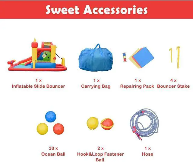 Alt view image 7 of 7 - SlickBlue Inflatable Water Slide Jumper Bounce House with Ocean Ball without Blower