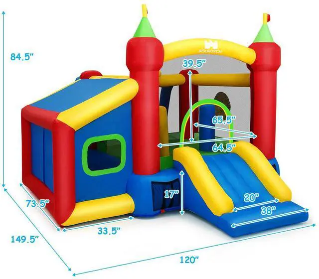Alt view image 5 of 7 - SlickBlue 7-in-1 Kids Inflatable Bounce House with Ocean Balls and 480W Blower
