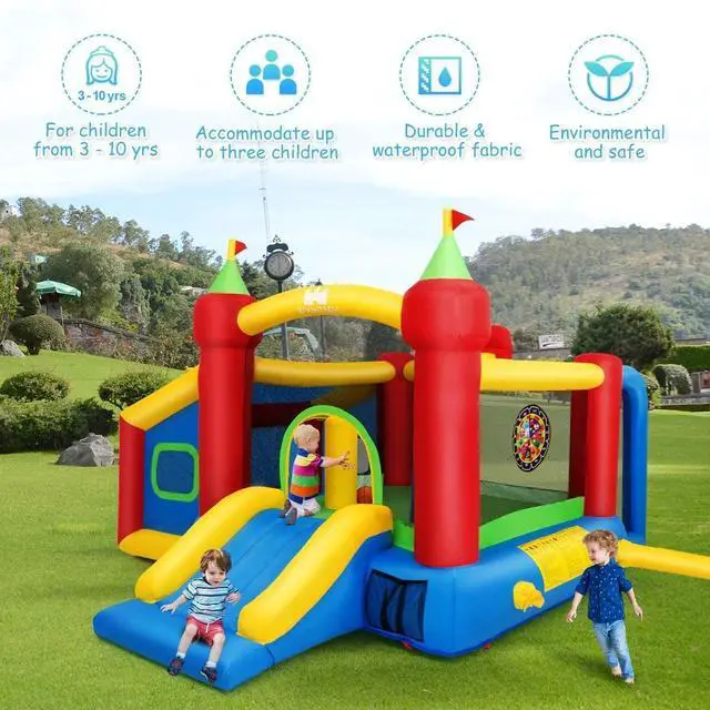 Alt view image 6 of 7 - SlickBlue 7-in-1 Kids Inflatable Bounce House with Ocean Balls and 480W Blower
