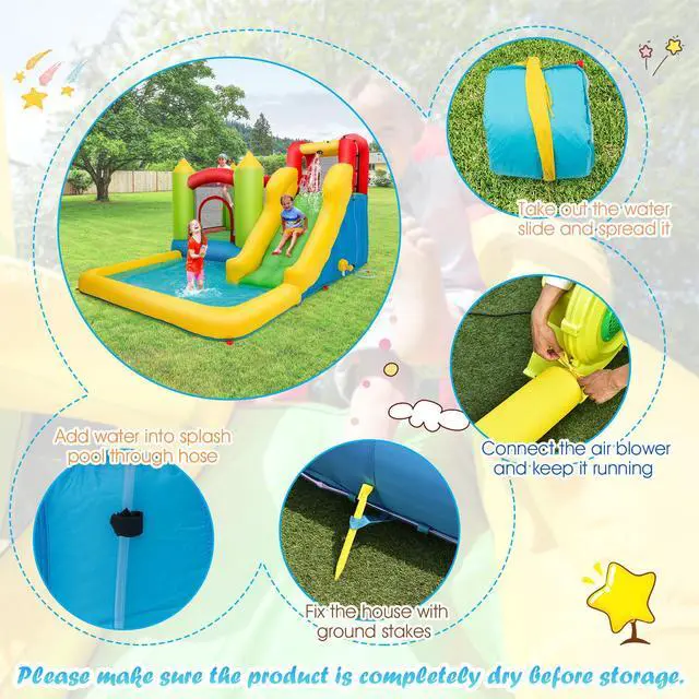 Alt view image 7 of 7 - SlickBlue Outdoor Inflatable Bounce House with 480 W Blower
