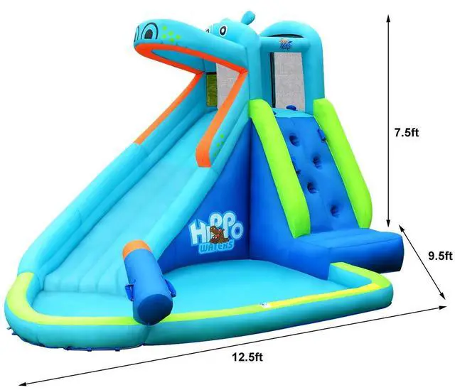 Alt view image 4 of 7 - SlickBlue Hippo Inflatable Water Slide Bounce House with 740W Blower