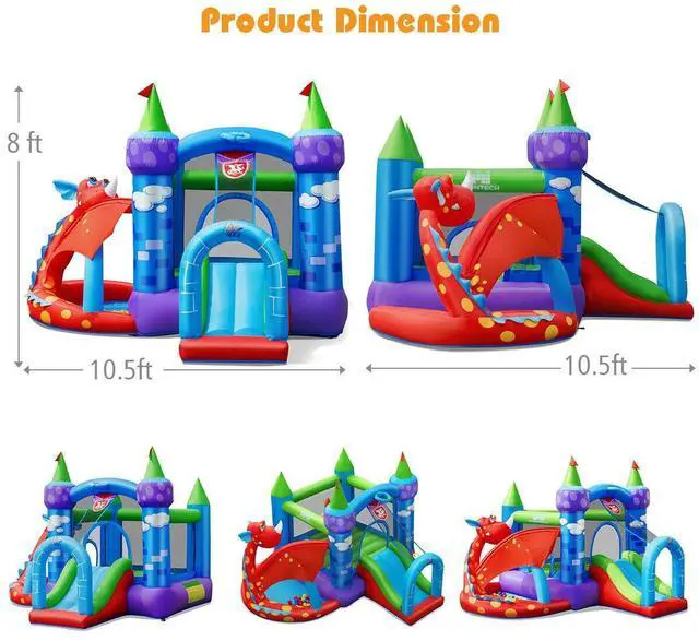 Alt view image 4 of 7 - SlickBlue Kids Inflatable Bounce House Dragon Jumping Slide Bouncer Castle with 740W Blower