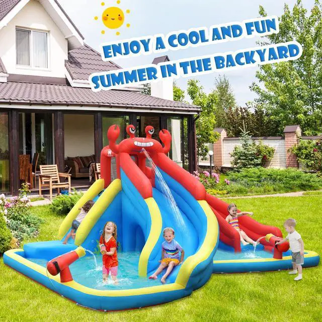 Alt view image 2 of 7 - SlickBlue Inflatable Water Slide Crab Dual Slide Bounce House without Blower