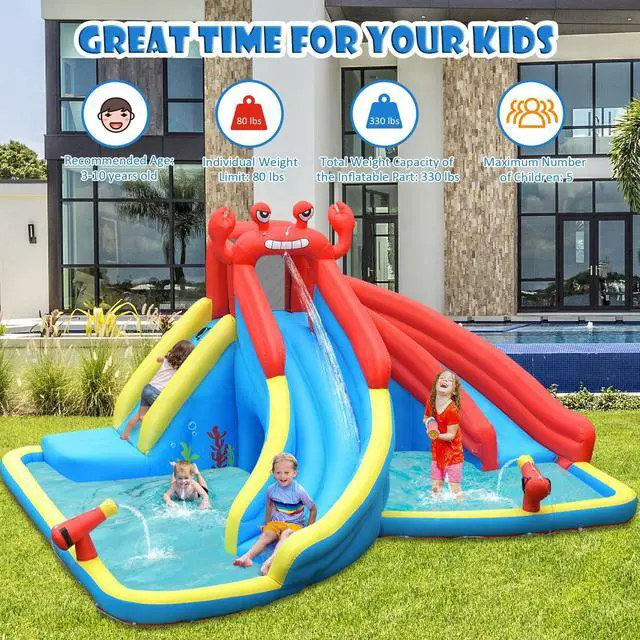 Alt view image 3 of 7 - SlickBlue Inflatable Water Slide Crab Dual Slide Bounce House without Blower