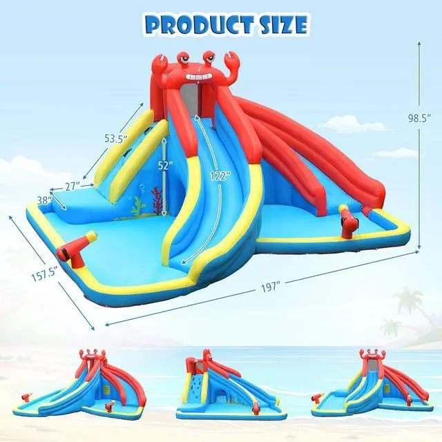 Alt view image 4 of 7 - SlickBlue Inflatable Water Slide Crab Dual Slide Bounce House without Blower