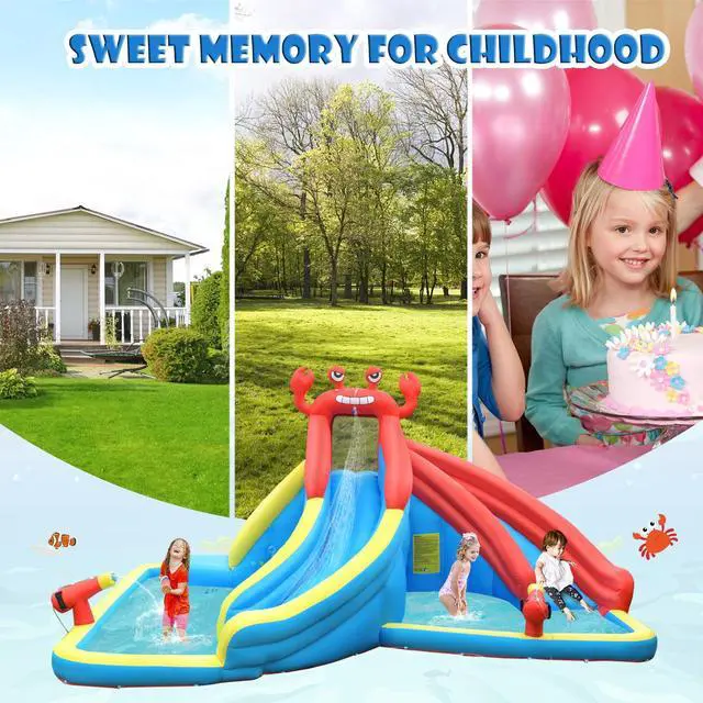 Alt view image 5 of 7 - SlickBlue Inflatable Water Slide Crab Dual Slide Bounce House without Blower