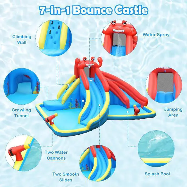Alt view image 5 of 6 - SlickBlue Inflatable Water Slide Bounce House with Water Cannon with 680W Blower