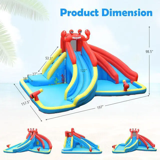 Alt view image 2 of 6 - SlickBlue Inflatable Water Slide Bounce House with Water Cannon with 680W Blower