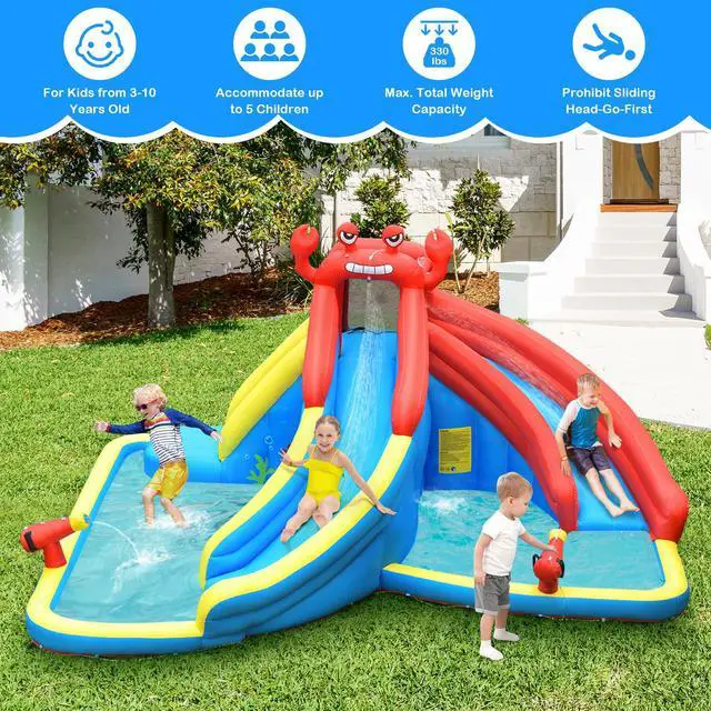 Alt view image 4 of 6 - SlickBlue Inflatable Water Slide Bounce House with Water Cannon with 680W Blower