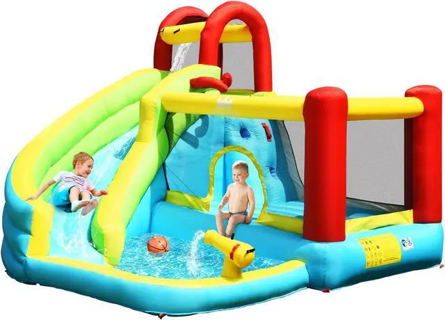 Main image of SlickBlue 6-in-1 Inflatable Bounce House with Climbing Wall and Basketball Hoop without Blower