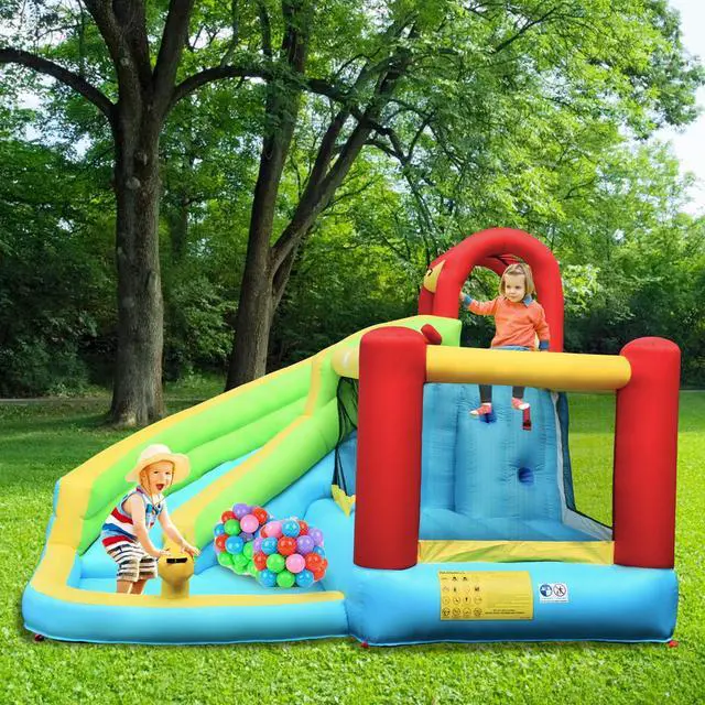 Alt view image 2 of 7 - SlickBlue 6-in-1 Inflatable Bounce House with Climbing Wall and Basketball Hoop without Blower