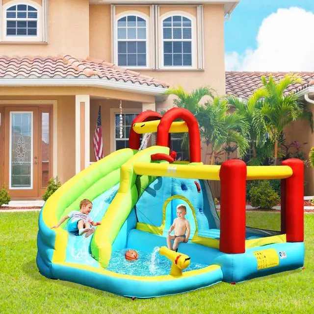 Alt view image 3 of 7 - SlickBlue 6-in-1 Inflatable Bounce House with Climbing Wall and Basketball Hoop without Blower