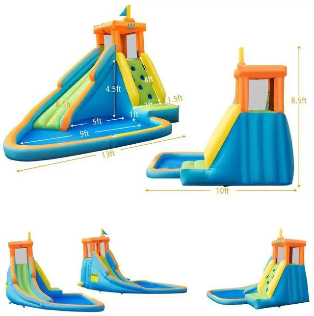 Alt view image 4 of 7 - SlickBlue Inflatable Water Slide Kids Bounce House with 740W Blower