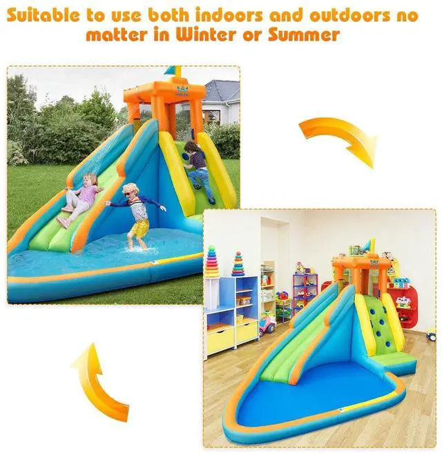 Alt view image 5 of 7 - SlickBlue Inflatable Water Slide Kids Bounce House with 740W Blower