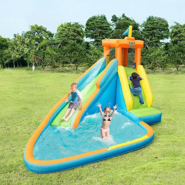 Alt view image 6 of 7 - SlickBlue Inflatable Water Slide Kids Bounce House with 740W Blower