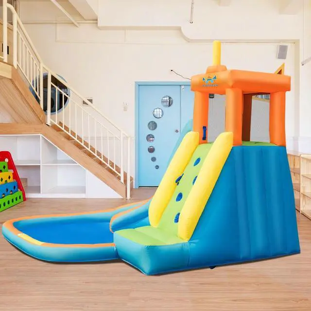 Alt view image 7 of 7 - SlickBlue Inflatable Water Slide Kids Bounce House with 740W Blower