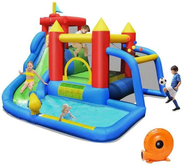 Main image of SlickBlue Inflatable Bounce House Splash Pool with Water Climb Slide Blower included