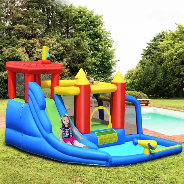 Alt view image 2 of 7 - SlickBlue Inflatable Bounce House Splash Pool with Water Climb Slide Blower included