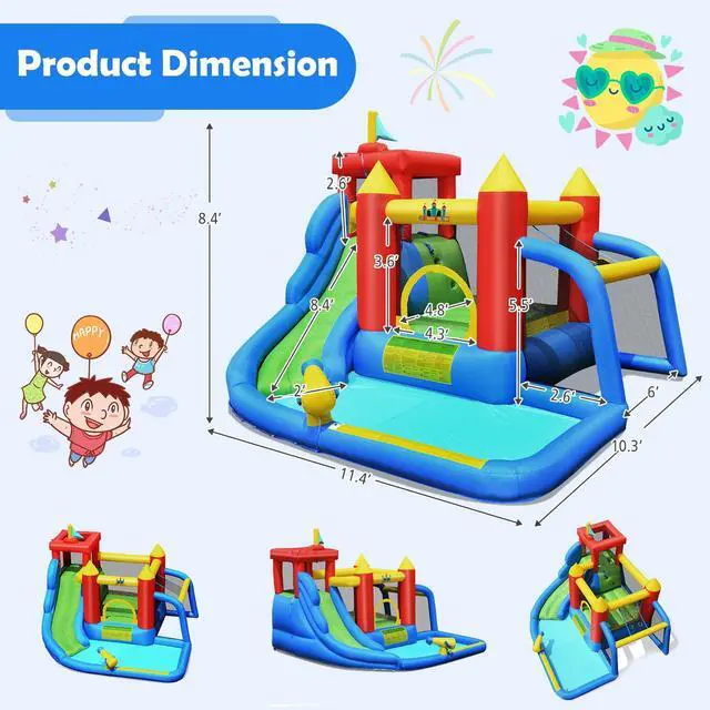 Alt view image 4 of 7 - SlickBlue Inflatable Bounce House Splash Pool with Water Climb Slide Blower included