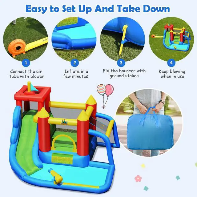 Alt view image 5 of 7 - SlickBlue Inflatable Bounce House Splash Pool with Water Climb Slide Blower included