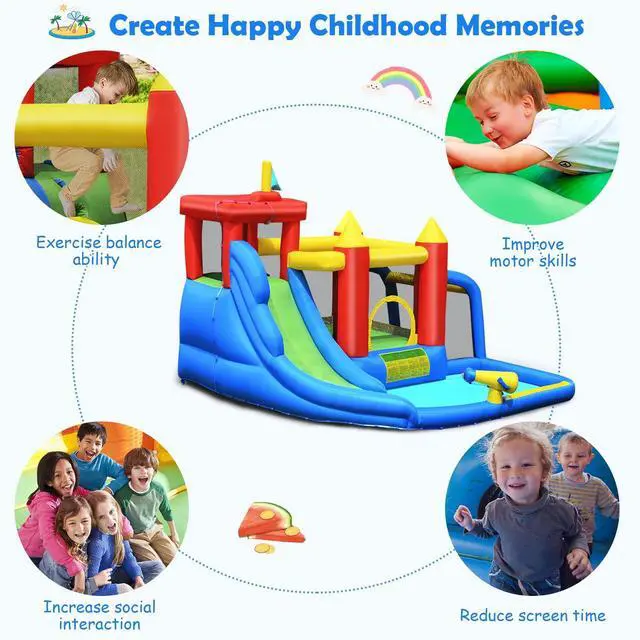 Alt view image 7 of 7 - SlickBlue Inflatable Bounce House Splash Pool with Water Climb Slide Blower included
