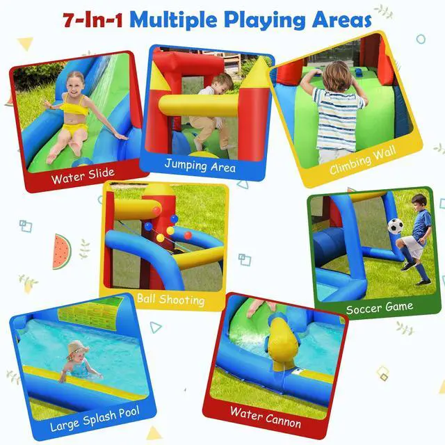 Alt view image 6 of 7 - SlickBlue Inflatable Bounce House Splash Pool with Water Climb Slide Blower included
