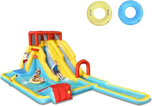Main image of SlickBlue 7-in-1 Inflatable Dual Slide Water Park Bounce House Without Blower