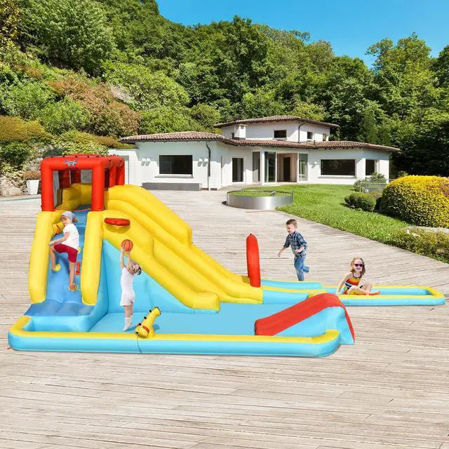 Alt view image 3 of 7 - SlickBlue 7-in-1 Inflatable Dual Slide Water Park Bounce House Without Blower