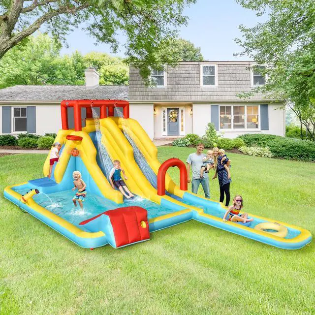 Alt view image 2 of 7 - SlickBlue 7-in-1 Inflatable Dual Slide Water Park Bounce House With 680W Blower
