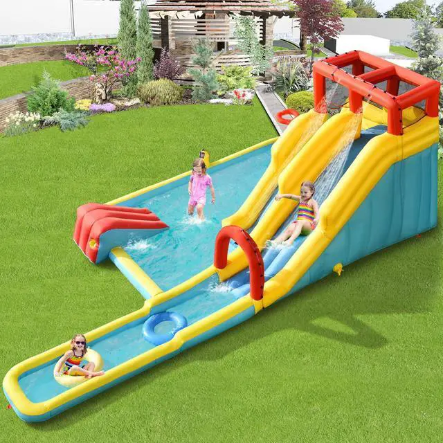 Alt view image 3 of 7 - SlickBlue 7-in-1 Inflatable Dual Slide Water Park Bounce House With 680W Blower