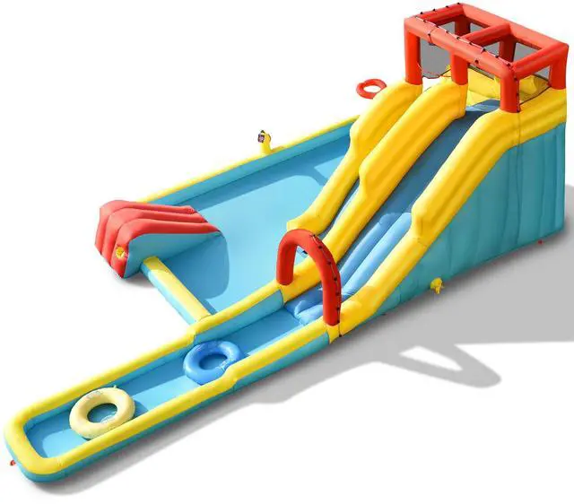 Alt view image 4 of 7 - SlickBlue 7-in-1 Inflatable Dual Slide Water Park Bounce House With 680W Blower