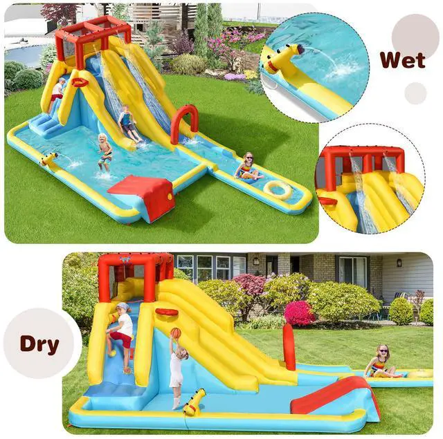 Alt view image 7 of 7 - SlickBlue 7-in-1 Inflatable Dual Slide Water Park Bounce House With 680W Blower