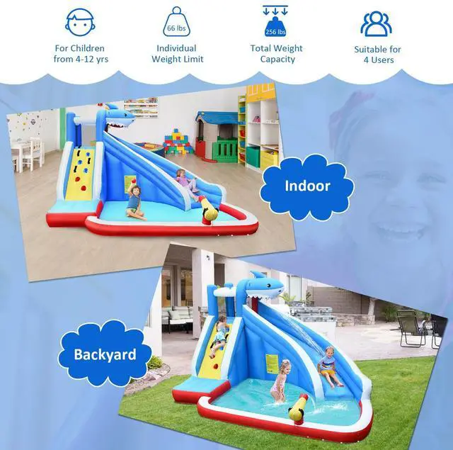 Alt view image 3 of 7 - SlickBlue 4-in-1 Inflatable Water Slide Park with Long Slide and 735W Blower