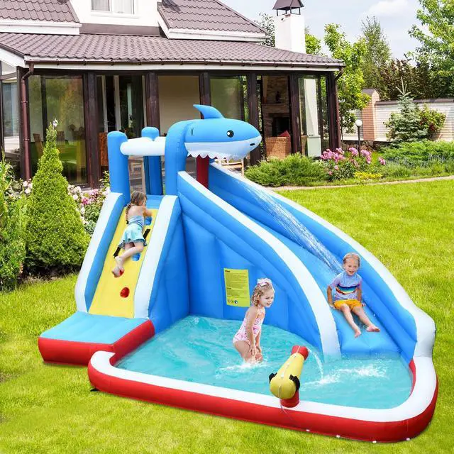 Alt view image 2 of 7 - SlickBlue 4-in-1 Inflatable Water Slide Park with Long Slide and 735W Blower
