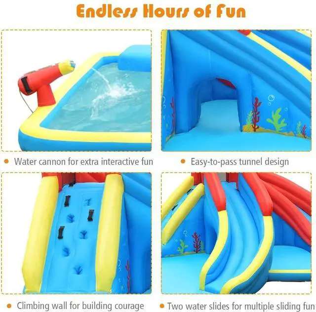 Alt view image 5 of 7 - SlickBlue Inflatable Water Slide Bounce House with Water Cannon and 950W Blower