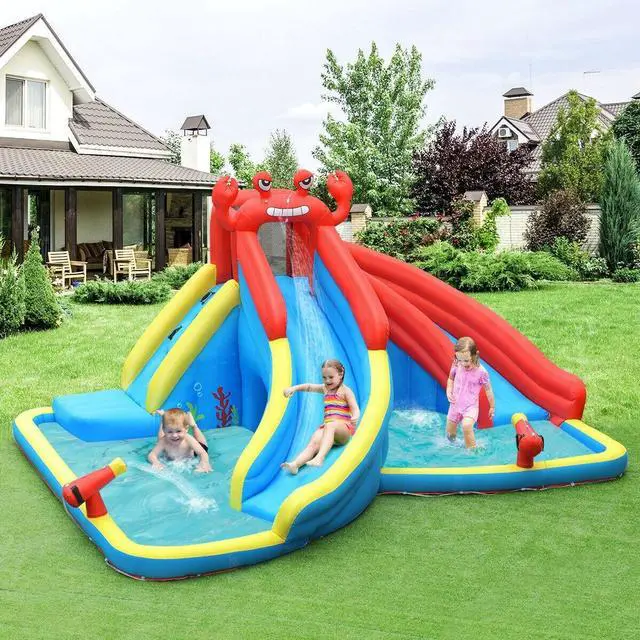 Alt view image 2 of 7 - SlickBlue Inflatable Water Slide Bounce House with Water Cannon and 950W Blower