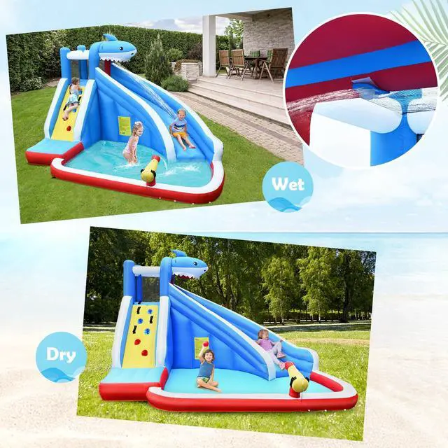 Alt view image 6 of 7 - SlickBlue 4-in-1 Inflatable Water Slide Park with Long Slide and 735W Blower