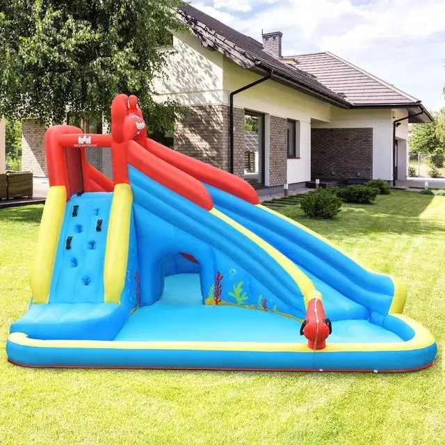 Alt view image 6 of 7 - SlickBlue Inflatable Water Slide Bounce House with Water Cannon and 950W Blower