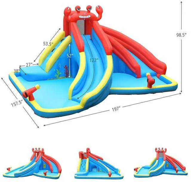 Alt view image 4 of 7 - SlickBlue Inflatable Water Slide Bounce House with Water Cannon and 950W Blower
