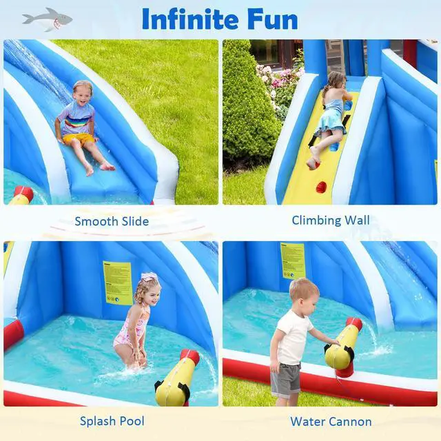 Alt view image 7 of 7 - SlickBlue 4-in-1 Inflatable Water Slide Park with Long Slide and 735W Blower