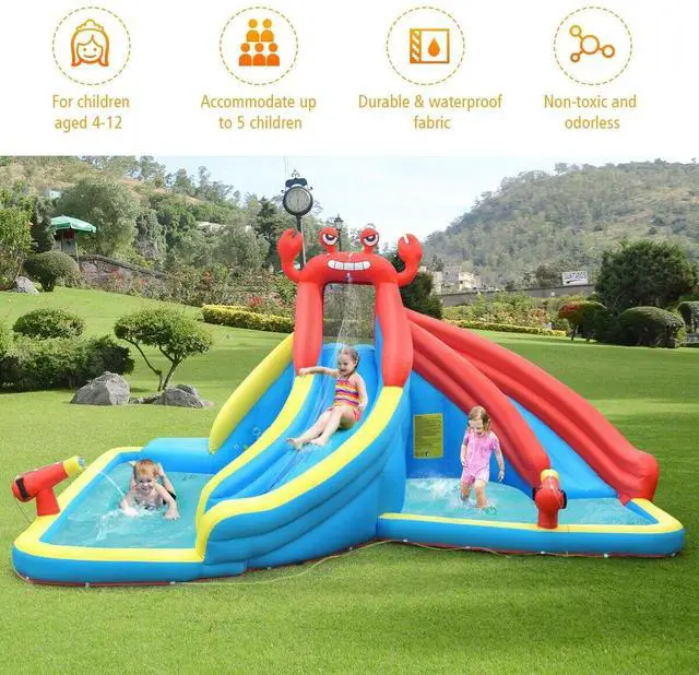 Alt view image 3 of 7 - SlickBlue Inflatable Water Slide Bounce House with Water Cannon and 950W Blower