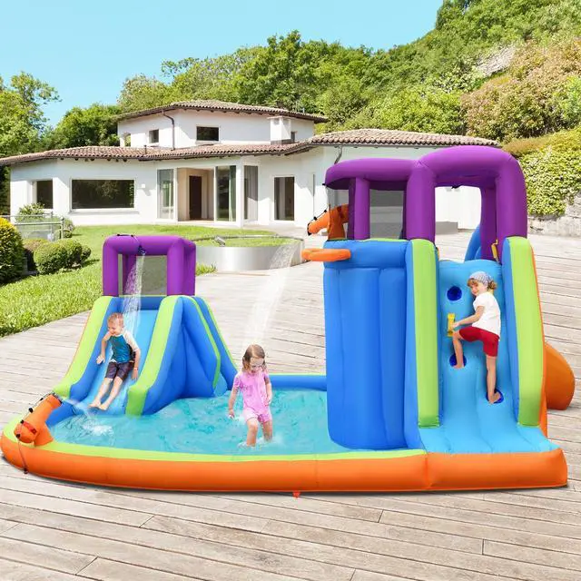 Alt view image 2 of 7 - SlickBlue 6-in-1 Inflatable Dual Water Slide Bounce House Without Blower