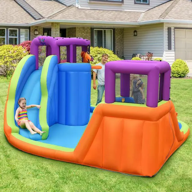 Alt view image 3 of 7 - SlickBlue 6-in-1 Inflatable Dual Water Slide Bounce House Without Blower