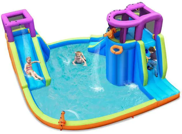Alt view image 4 of 7 - SlickBlue 6-in-1 Inflatable Dual Water Slide Bounce House Without Blower