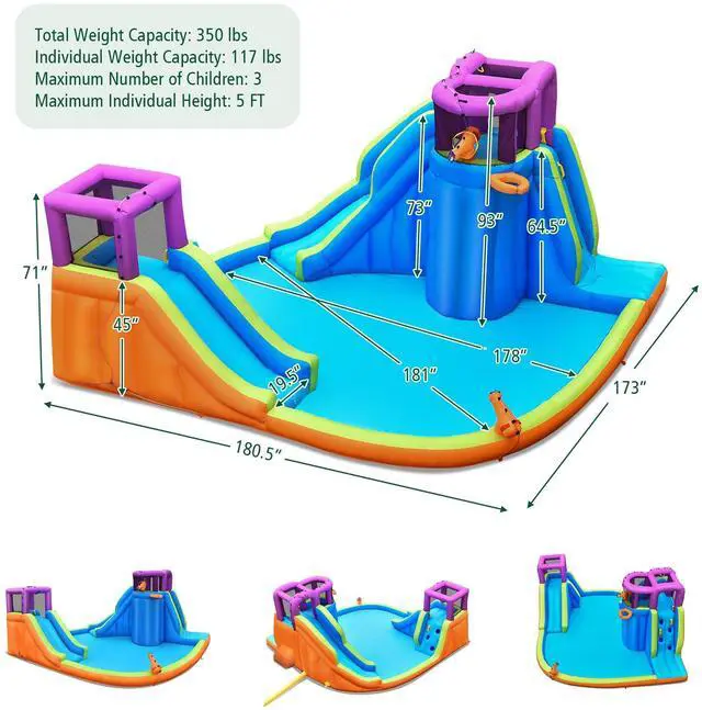 Alt view image 5 of 7 - SlickBlue 6-in-1 Inflatable Dual Water Slide Bounce House Without Blower